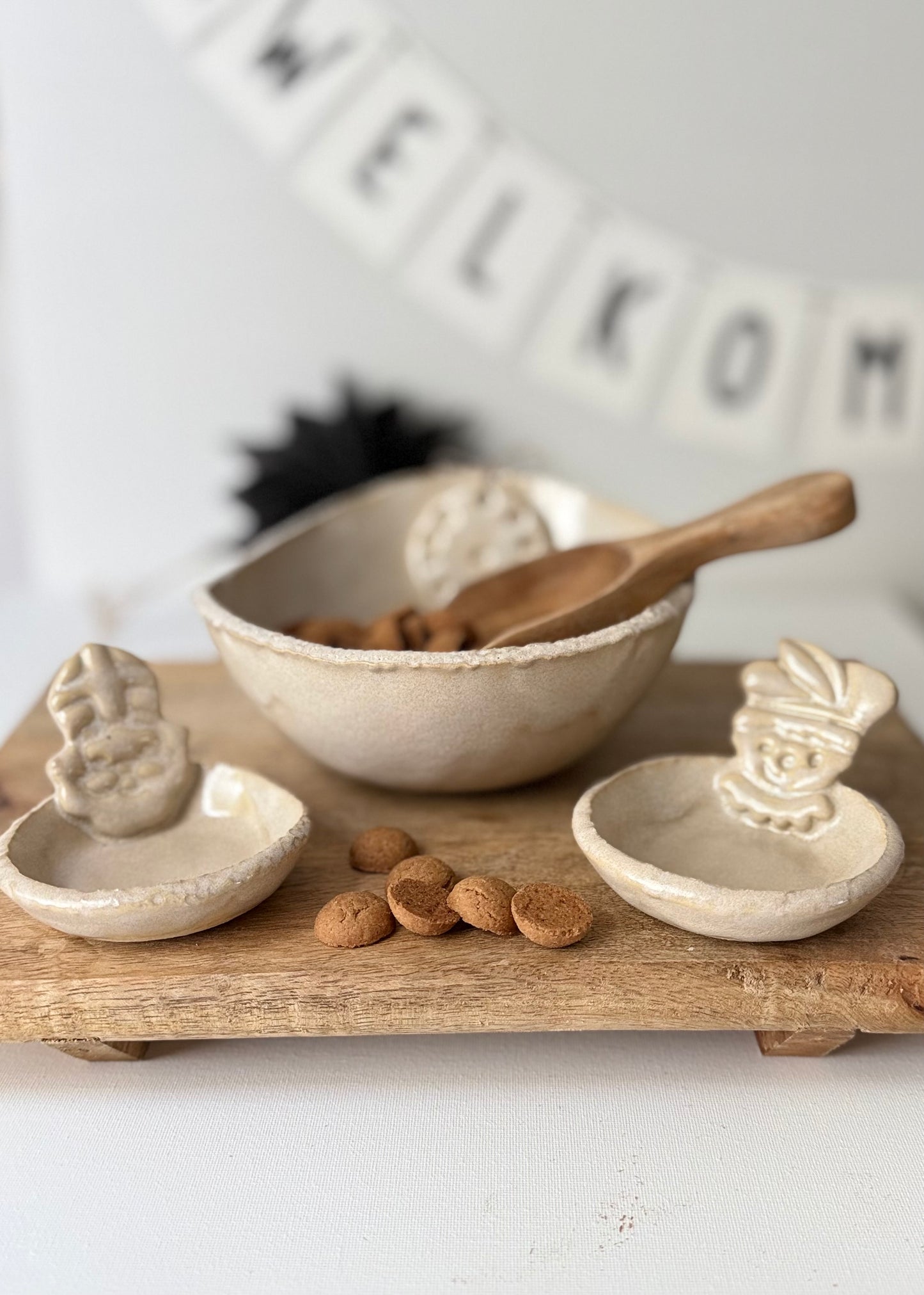 Handgemaakt Keramisch Schaaltje beige room met hanger